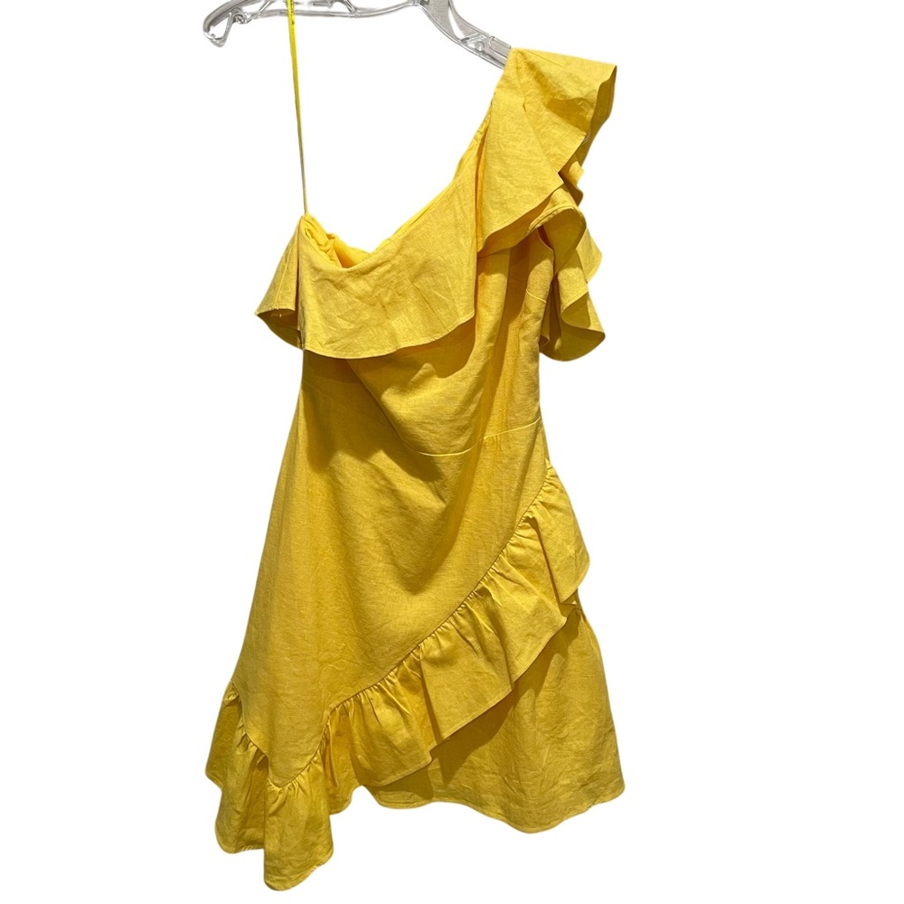 A New Day One Shoulder Ruffle Asymmetrical Hem Dress Yellow Women Size 2 NWT - Picture 2 of 9